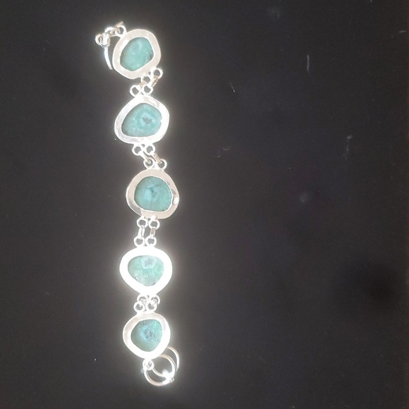 New Green Solar Slice Agate 925 Silver Bracelet. - Picture 11 of 12